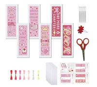 FREEBLOSS 6 Pcs de Marque-Pages au Point de Croix Kit 11 CT Roses Point de Croix Kit Complet Kits de Signet DIY Adulte Débutants avec Instructions, 6 x 20 cm