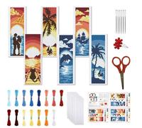 FREEBLOSS 6 Pcs de Marque-Pages au Point de Croix Kit 11 CT Silhouette de Bord Point de Croix Kit Complet Kits de Signet DIY Adulte Débutants avec Instructions, 6 x 20 cm