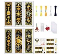 FREEBLOSS 6 Pcs de Marque-Pages au Point de Croix Kit 11 CT Soleil et Lune Point de Croix Kit Complet Kits de Signet DIY Adulte Débutants avec Instructions, 6 x 20 cm
