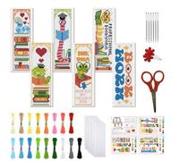 FREEBLOSS 6 Pcs de Marque-Pages au Point de Croix Kit 11 CT Ver de Livre Point de Croix Kit Complet Kits de Signet DIY Adulte Débutants avec Instructions, 6 x 20 cm