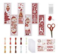 FREEBLOSS 6 Pcs Kit de Marque Pages de Noël au Point de Croix pour Adultes Débutants Kit de Marque Pages de Broderie Estampillés Kits de Bricolage avec Instructions pour Adulte 11CT