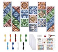 FREEBLOSS 6 Sets Kit Marque-Page Point Croix 11CT Motif Carrelage DIY Débutants Adultes Avec Aiguilles Enfileur Dos Feutre 20x6cm