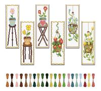 FREEBLOSS 6PCS Point de Croix Signet Point de Croix Kit Point de Croix Thèmes Bonsaïs Point de Croix Kits de Broderie au Point de Croix Kit de Signets au Point de Croix Compté pour Débutants