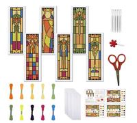 FREEBLOSS 6PCS Point de Croix Signet Point de Croix Kit Point de Croix Thèmes Vitraux Point de Croix Kits de Broderie au Point de Croix Kit de Signets au Point de Croix Compté pour Débutants