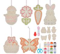 FREEBLOSS 6Set Kit D'enfilage de Pâques Kit D'enfilage en Bois Kit de Point de Croix en Bois Kit de Couture en Bois pour Débutants Kit de Couture en Bois pour Débutants