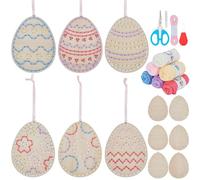 FREEBLOSS 6Set Kit D'enfilage D'Oeufs de Pâques Kit de Point de Croix en Bois Kit D'enfilage en Bois Kit de Couture en Bois pour Débutants Kit de Couture en Bois pour Débutants