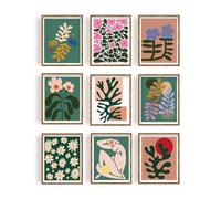 FREEBLOSS 9 Ensemble Tableau Mural Décor Impression Toile Vert Botanique Abstrait Floral Toile Affiche sans Cadre Mur Art pour Salon pour Chambre Décor