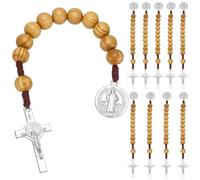 FREEBLOSS Chapelet de Poche en Bois avec Médaille D'Ange Gardien une Dizaine de Prières Perles en Bois avec Médaille et Croix pour Hommes et Femmes Brun