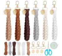 FREEBLOSS Kit de 6 Porte-Clés en Macramé Porte-clés avec Pendentif Feuille en Corde de Coton Kit de DIY Bohème en Macramé pour Clés, Sac à Main, Téléphone, Portefeuille