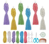 FREEBLOSS Kit de 6 Porte-Clés en Macramé Porte-clés en Corde de Coton Kit de DIY Bohème en Macramé pour Clés, Sac à Main, Téléphone, Portefeuille