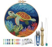 FREEBLOSS Kit de Broderie à L'Aiguille à Broder Tortue de Mer Peinture Murale à Suspendre pour Débutants Broderie à L'Aiguille à Broder Décoration de Chambre Pissenlit Déjà Encadrée