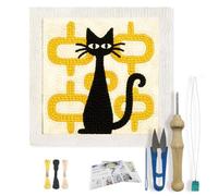 FREEBLOSS Kit de Broderie à L'Aiguille à Poinçonner à Faire Soi Même Motif Chat Abstrait pour Décoration Murale Kit de Démarrage pour Débutants avec Outils Complets Déjà Encadré 9.4x9.4 pouce