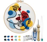 FREEBLOSS Kit de Broderie au Poinçon pour Débutants : Broderie Abstraite de Visage Kit de Démarrage avec Instructions Tambour à Broder et Outils Complets pour Adultes Cadeau de Décoration. 7.9"/20cm