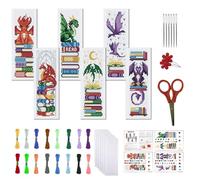 FREEBLOSS Kit de Broderie au Point de Croix 6 marque Page Motif Dragon et Livre 11CT avec Instructions pour Adultes et Débutants 20x6cm /8x2.4 pouces
