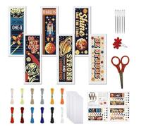 FREEBLOSS Kit de Broderie au Point de Croix 6 marque Page Motif Rétro Univers 11CT avec Instructions pour Débutants 20x6cm /8x2.4 pouces