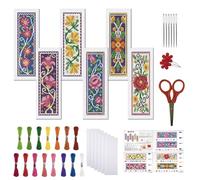 FREEBLOSS Kit de Marque Page au Point de Croix (6 CT) Kit Complet de Broderie à Faire Soi Même pour Adultes Débutants avec Instructions Motif Floral Vintage 6 x 20cm/8" x 2.4"