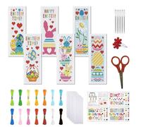 FREEBLOSS Kit de Marque Page au Point de Croix 6 kit 11 pièces Motif Imprimé à Réaliser Soi Même Instructions Incluses Lapin de Pâques 6 x 20cm/8" x 24"