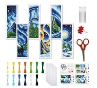 FREEBLOSS Kit de Marque Page au Point de Croix (6 kit) 11 pièces Motif Imprimé à Réaliser Soi Même (Instructions Incluses). Scène Nocturne D'Aurore Boréale 6 x 20cm/8" x 2.4"