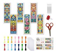 FREEBLOSS Kit de Marque Page au Point de Croix (6 kit) 11 pièces Motif Imprimé à Réaliser Soi Même (Instructions Incluses). Motif de Vitrail 6 x 20cm/8" x 2.4"