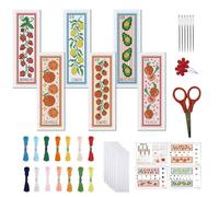 FREEBLOSS Kit de Marque Page au Point de Croix Fruits 6 pièce Toile 11CT Instructions pour Débutants Adultes 8"X2.4"