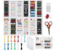 FREEBLOSS Kit de marque-page de point de croix 12 pcs pour débutants adultes Kit de point de croix imprimé Kits de broderie de marque-page avec textes inspirants Instructions incluses 11 CT 8x2,4inch