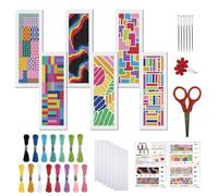 FREEBLOSS Kit de Marque Pages à Broder au Point de Croix 6 avec Instructions pour Adultes Débutants Motif Abstrait Coloré,20x6 cm