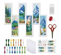 FREEBLOSS Kit de Marque Pages à Broder au Point de Croix « Montagnes et Rivières » avec Instructions Idéal pour les Adultes Débutants et les Passionnés de Lecture. 6 x 8 pouces 2.4 fils CT.