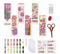 FREEBLOSS Kit de Marque Pages au Point de Croix 6 kits de Marque Pages de Broderie au Point de Croix pour Débutants Adultes avec Instructions Fleurs et Livres 8" x 2.4"