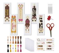 FREEBLOSS Kit de Marque Pages au Point de Croix 6 kits de Marque Pages de Broderie au Point de Croix pour Débutants Adultes avec Instructions Chiens 8" x 2.4"