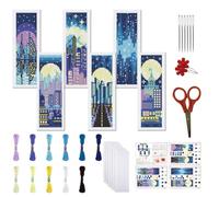 FREEBLOSS Kit de Marque Pages au Point de Croix 6 kits de Marque Pages de Broderie au Point de Croix pour Débutants Adultes avec Instructions Modèle de Vue Nocturne de la Ville 6 x 20cm/8" x 2.4"