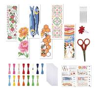 FREEBLOSS Kit de Marque Pages au Point de Croix 6 kits de Marque Pages de Broderie au Point de Croix pour Débutants Adultes avec Instructions Chat/Poisson/Abeille/Fleur/Fraise 8" x 2.4"