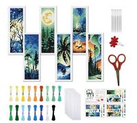 FREEBLOSS Kit de Marque Pages au Point de Croix pour Adultes Débutants Kit de Broderie au Point de Croix avec Paysage Nocturne Estampé avec Instructions pour Cadeau 6CT 11