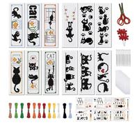 FREEBLOSS Kit de Marque Pages au Point de Croix pour Adultes Débutants Motif Chat Noir Broderie Estampée Kit de Marque Pages avec Instructions (11CT)