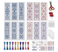 FREEBLOSS Kit de Marque Pages au Point de Croix pour Adultes Débutants Motifs Traditionnels Broderie Estampée Marque Pages Kit D'Artisanat avec Instructions 11CT