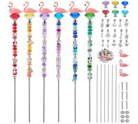 FREEBLOSS Kit de Piquets de Jardin Perlés 139 pcs Kit de Perles de Jardin en Forme Flamant Rose Piquets de Perles en Cristal avec 100 Perles Piquet de Jardin DIY pour Décoration Extérieure