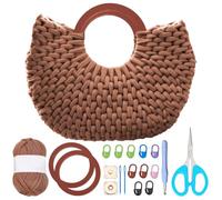 FREEBLOSS Kit de Sac au Crochet DIY pour Débutants Sac Fourre Tout au Crochet avec Poignée en Bois et Tutoriels Vidéo Étape Par Étape pour la Création de Cadeaux pour Adultes Chameau