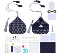 FREEBLOSS Kit de Sac Sashiko Kit de Broderie Sashiko pour Débutants Kits de Broderie de Sac DIY Comprend du Fil à Coudre Aiguilles Tissu Kits de Couture à la Main avec Dé à Coudre et Gabarit