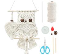 FREEBLOSS Kit Macramé Hibou Décoration Murale Suspendue Feuilles Hibou DIY Artisanat Faire Tapisserie Murale en Macramé Blanc avec Instructions pour Débutant