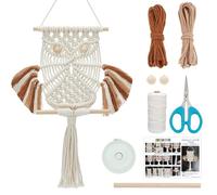 FREEBLOSS Kit Macramé Hibou Décoration Murale Suspendue Hibou DIY Artisanat Faire Tapisserie Murale en Macramé avec Instructions pour Débutant Blanc et Marron