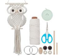 FREEBLOSS Kit Macramé Hibou Décoration Murale Suspendue Yeux Marrons Hibou DIY Artisanat Faire Tapisserie Murale en Macramé Blanc avec Instructions pour Débutant Blanc