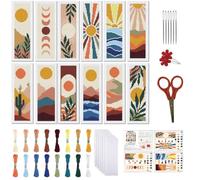 FREEBLOSS Lot de 12 marque-pages au point de croix estampillé 11 CT pour adultes débutants avec instructions (français non garanti), 6 x 20 cm, motif soleil bohème