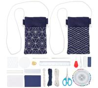 FREEBLOSS Lot de 2 sacs Sashiko pour téléphone portable - Kit de fabrication de sacs Sashiko avec pochoir en PET Sashiko pour débutants - Idées cadeaux