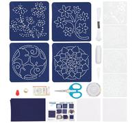 FREEBLOSS Lot de 4 dessous-de-verre Sashiko à faire soi-même - Kit complet de broderie Sashiko pour débutants - Kit de couture à la main avec 4 échantillons Sashiko japonais pour adultes