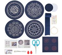 FREEBLOSS Lot de 4 dessous-de-verre Sashiko à faire soi-même pour débutants avec instructions (français non garanti) en tissu Sashiko brodé à la main pour adultes, cadeau de pendaison de crémaillère