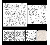 FREEBLOSS Lot de 5 pochoirs Sashiko en forme de fleur de cerisier en PET pour matelassage à la main, modèles de broderie, pochoirs de broderie, 3 tailles 28 cm/22 cm/11 cm carrés