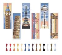 FREEBLOSS Lot de 6 marque-pages au point de croix avec instructions (français non garanti) - Motif phare de plage - Kit de fabrication de marque-pages pour débutants