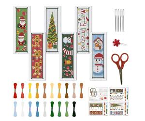FREEBLOSS Lot de 6 marque-pages au point de croix de Noël pour débutants avec instructions (français non garanti) - 22 x 8 cm