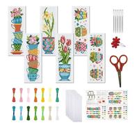 FREEBLOSS Lot de 6 marque-pages au point de croix - Motif tasse à thé - Kit de marque-pages au point de croix pour débutants