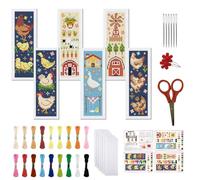 FREEBLOSS Lot de 6 marque-pages au point de croix pour adultes débutants - Motif animal de la ferme - Kit de fabrication de marque-pages avec instructions (français non garanti) - 20 x 6 cm