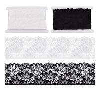 FREEBLOSS Ruban de Dentelle Élastique Blanc et Noir de 12 m de Long 4cm de Large pour la Couture les Décorations et les Embellissements pour L'Artisanat et la Décoration de Mariage